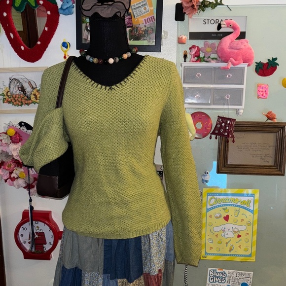 Christopher & Banks Light Green V-Neck Sweater - Picture 1 of 9